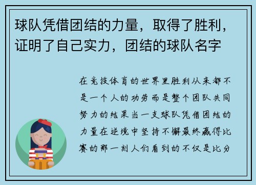 球队凭借团结的力量，取得了胜利，证明了自己实力，团结的球队名字