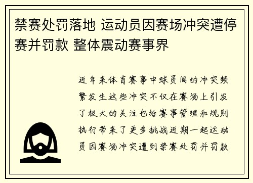 禁赛处罚落地 运动员因赛场冲突遭停赛并罚款 整体震动赛事界